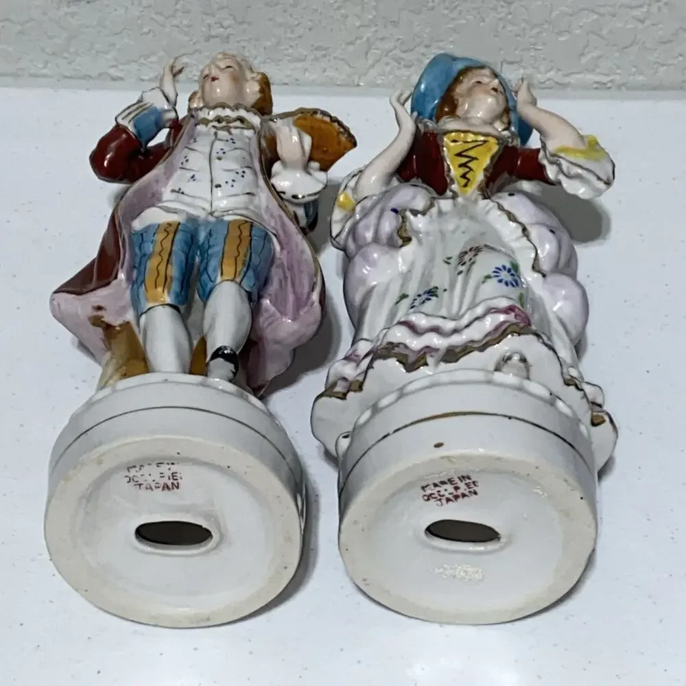 VTG Victorian Couple Courting Dance Ceramic Figurines Made In Occupied Japan 10”